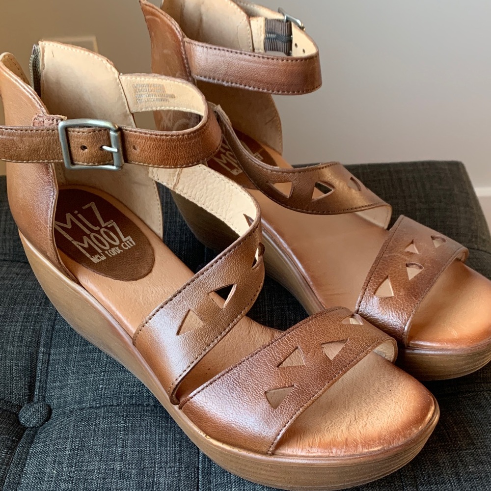 Miz Mooz Brown Leather Cutout Wedge Sandals